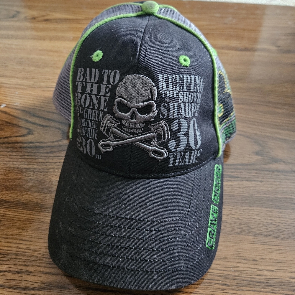 Grave Digger Black Trucker Hat with Neon Green Trim